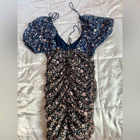 Free People Tessa Floral Gathered Mini Dress Blue / Black - Picture 6 of 10